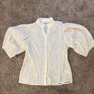 Solitaire White Puff Sleeve Blouse with Mandarin Collar